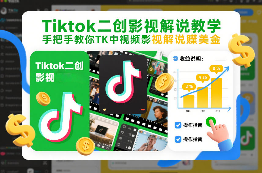 Tiktok二创影视解说教学，手把手教你TK中视频影视解说賺美金（更新26年1月）-小白网创