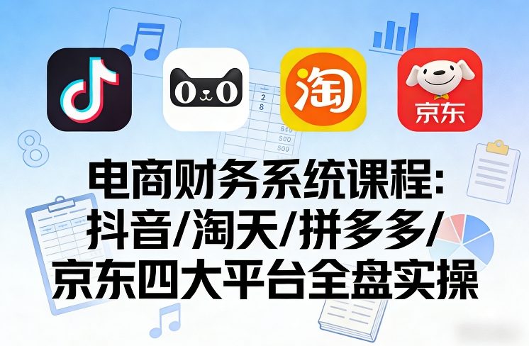 电商财务系统课程，覆盖抖音、淘天、拼多多、京东四大主流平台的全盘实操-小白网创