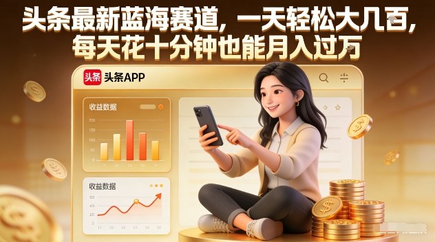 头条最新蓝海赛道，一天轻松大几张，每天花十分钟也能月入过1W【揭秘】-小白网创