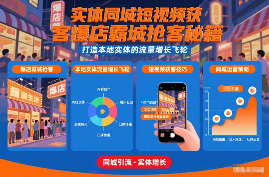 实体同城短视频获客爆店霸城抢客秘籍，打造本地实体的流量增长飞轮-小白网创