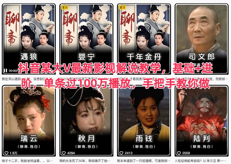 抖音某大V最新影视解说教学，基础+进阶，单条过100万播放，手把手教你做-小白网创
