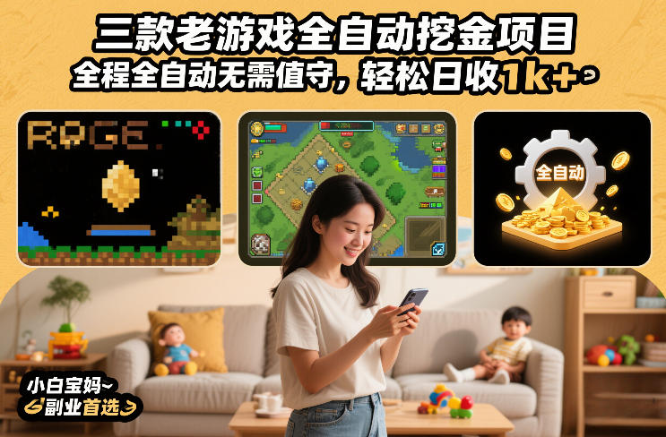 三款老游戏全自动挖金项目，全程全自动无需值守，轻松日收1k+，小白宝妈副业首选【揭秘】-小白网创