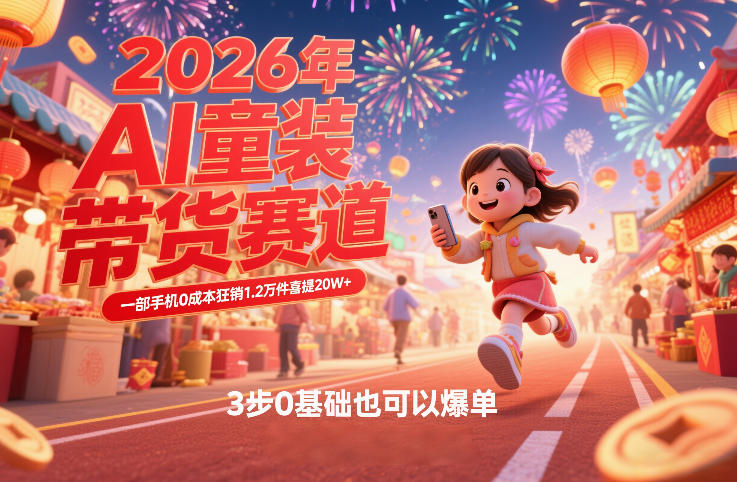 AI童装新春带货赛道，一部手机0成本狂销1.2万件喜提20W+，3步0基础也可以爆单-小白网创