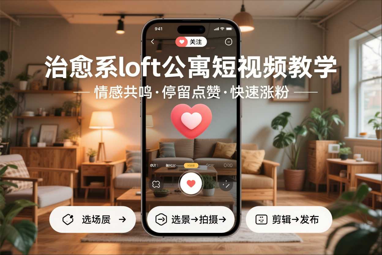 治愈系loft公寓短视频制作教学,情感共鸣引停留点赞关注,快速起号涨粉-小白网创