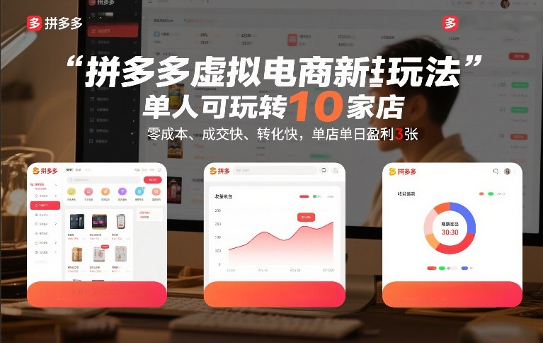 拼多多虚拟电商新玩法，单人可玩转10家店，零成本、成交快、转化快，单店单日盈利3张【揭秘】-小白网创