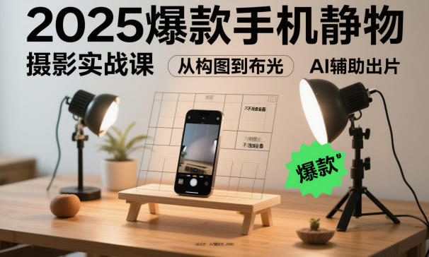 2025爆款手机静物摄影实战课，从构图到布光，不用贵设备，AI辅助出片-小白网创