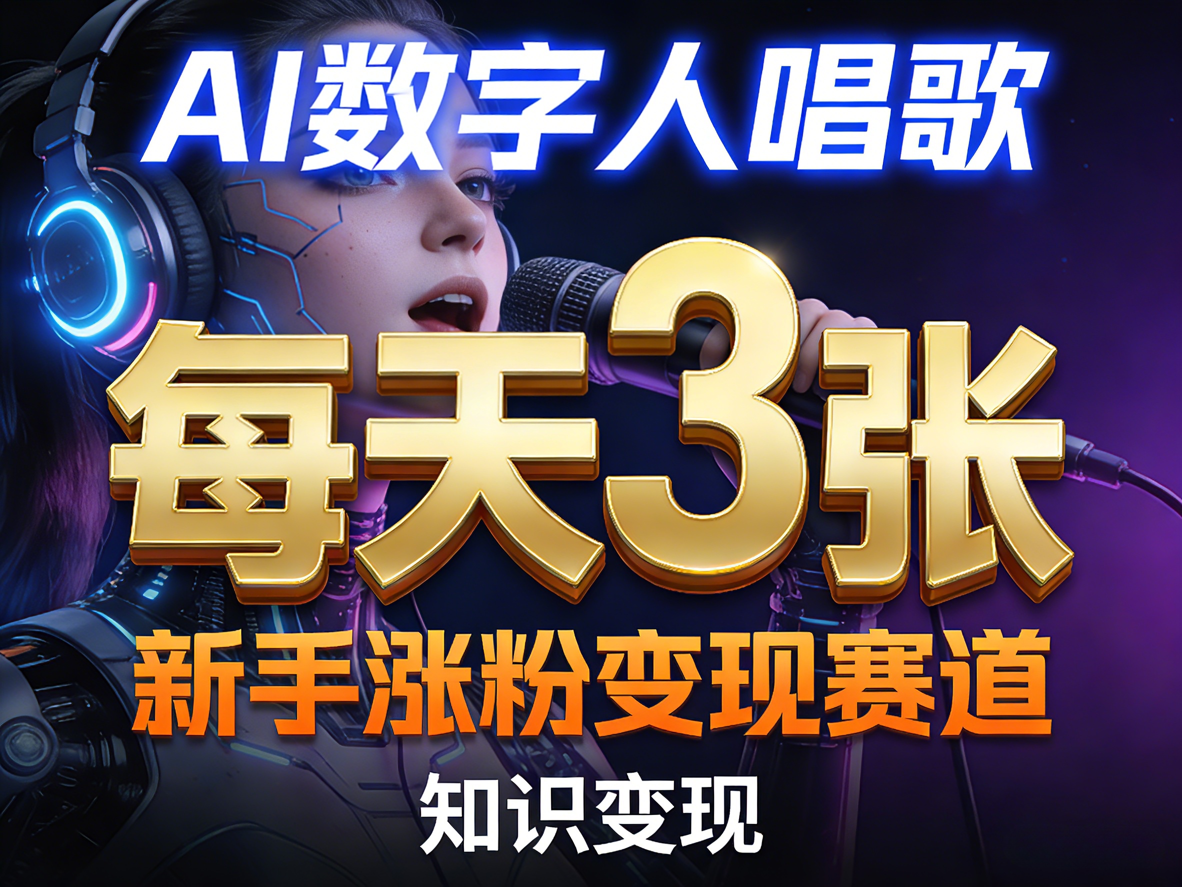 AI数字人唱歌，新手涨粉变现赛道，每天3张和知识付费，副业必备-小白网创