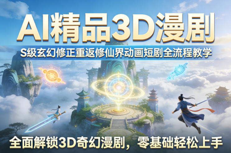 AI精品3D漫剧S级玄幻修正重返修仙界动画短剧全流程教学，全面解锁3D奇幻漫剧，零基础轻松上手-小白网创