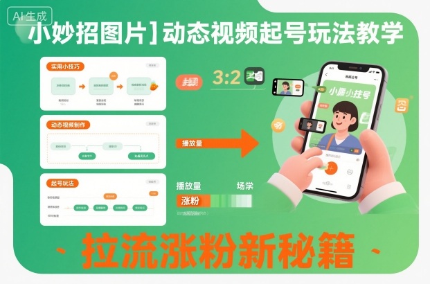 小妙招图片+动态视频起号玩法教学,拉流涨粉新秘籍-小白网创