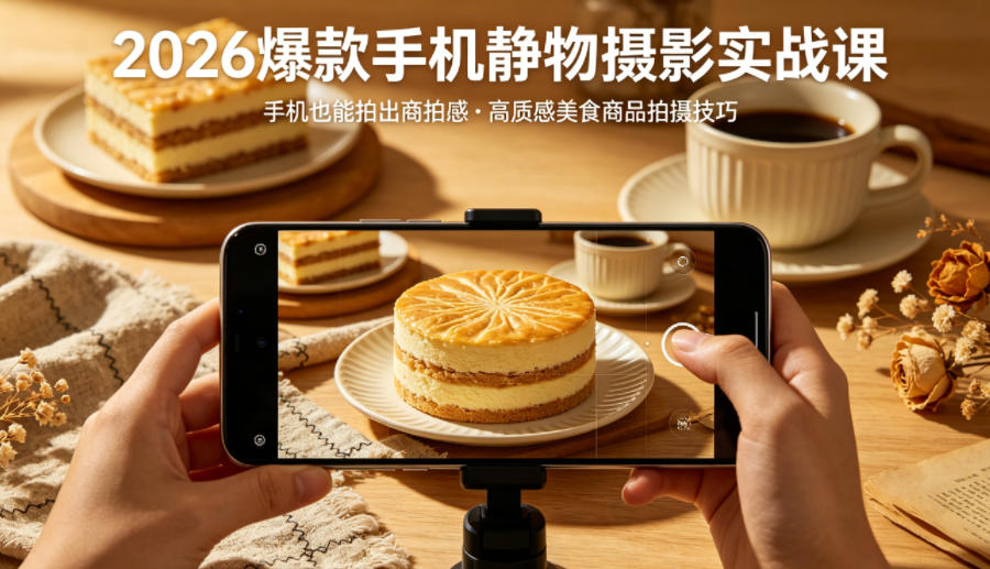 2026爆款手机静物摄影实战课，手机也能拍出商拍感，学会拍出高质感美食商品-小白网创