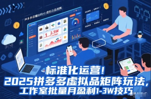 标准化运营！2025拼多多虚拟品矩阵玩法，工作室批量月盈利1-3W技巧【揭秘】-小白网创