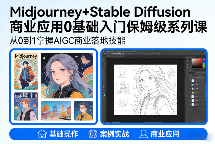 AIGC商业应用Midjourney+Stable Diffusion教程，0基础入门保姆级系列课-小白网创