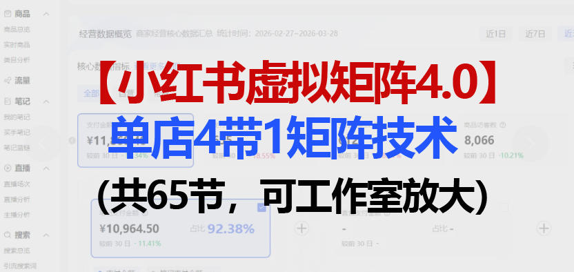 小红书虚拟矩阵4.0技术：单店4带1矩阵（共65节，可工作室放大）-小白网创