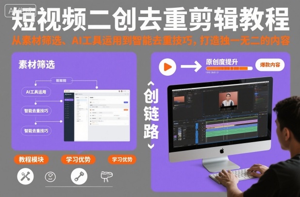 短视频二创去重剪辑教程,从素材筛选、AI工具运用到智能去重技巧,打造独一无二的内容-小白网创