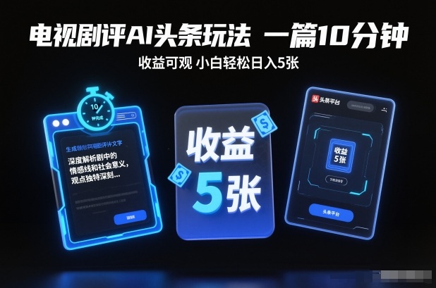 电视剧评AI头条玩法，一篇10分钟，收益可观，小白轻松日入5张+【独家】-小白网创