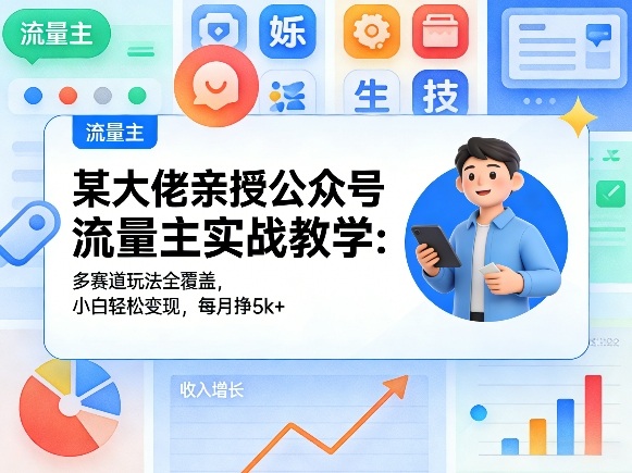 某大佬亲授公众号流量主实战教学：多赛道玩法全覆盖，小白轻松变现，每月多挣5k+-小白网创
