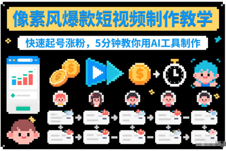 像素风爆款短视频制作教学，快速起号涨粉，5分钟教你用AI工具制作-小白网创