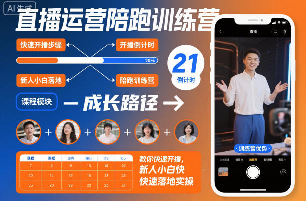 直播运营陪跑训练营,教你快速开播,新人小白快速落地实操-小白网创