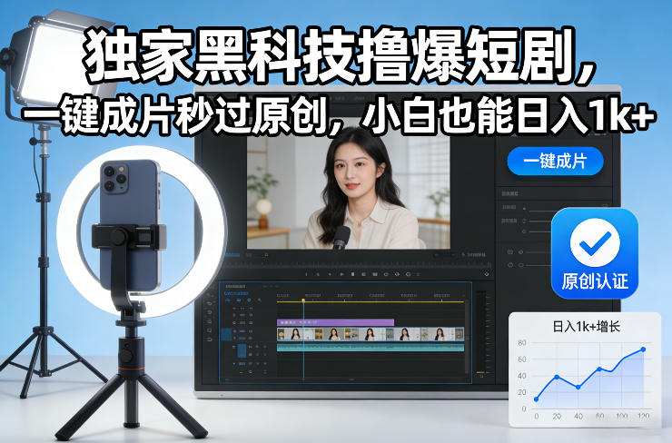 独家黑科技撸爆短剧，一键成片秒过原创，小白也能日入1k+【揭秘】-小白网创