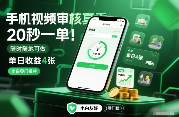 手机视频审核真香！20秒一单，随时随地可做，单日收益4张，小白零门槛冲【揭秘】-小白网创