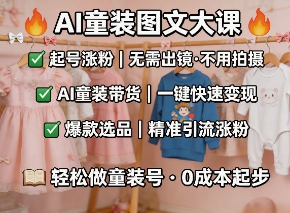 AI童装图文剪辑，某社群童装图文大课，起号涨粉、AI童装带货、爆款选品，无需出镜和拍摄-小白网创