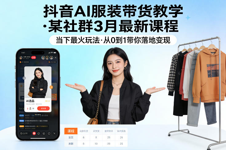 抖音AI服装带货教学，某社群3月最新课程，当下最火玩法，从0到1带你落地变现-小白网创