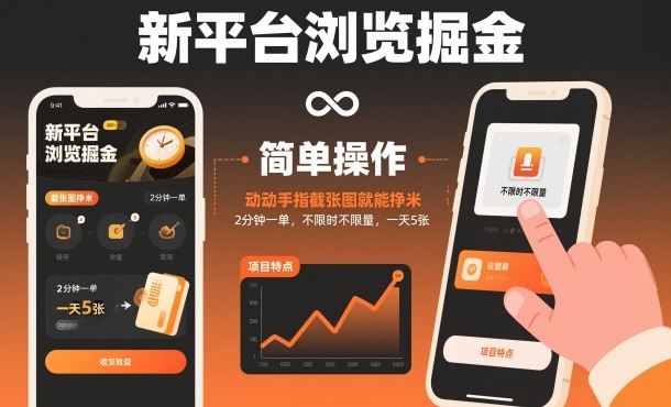 新平台浏览掘金,动动手指截张图就能挣米,2分钟一单,不限时不限量,一天5张【揭秘】-小白网创