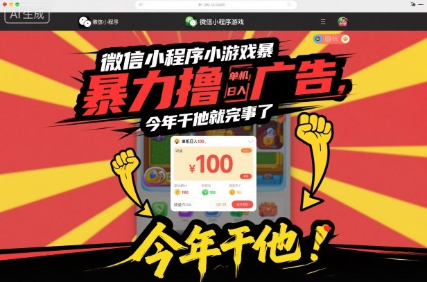 微信小程序小游戏暴力撸广告,单机日入100,今年干他就完事了-小白网创