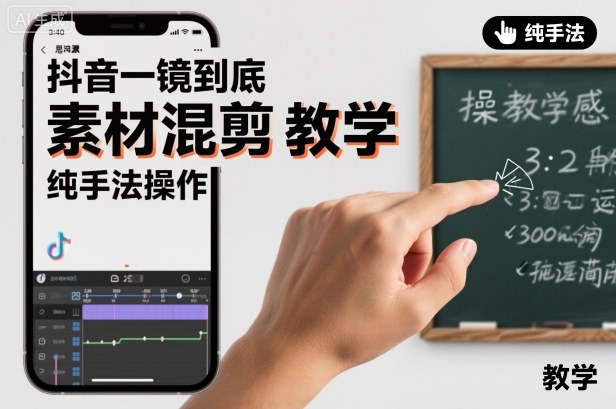 抖音一镜到底素材混剪教学，纯手法操作-小白网创