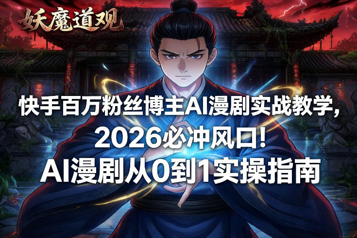 快手百万粉丝博主AI漫剧实战教学，2026必冲风口！AI漫剧从0到1实操指南-小白网创