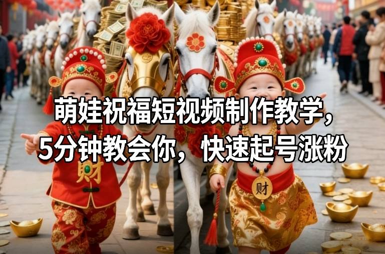 萌娃祝福短视频制作教学，5分钟教会你，快速起号涨粉-小白网创